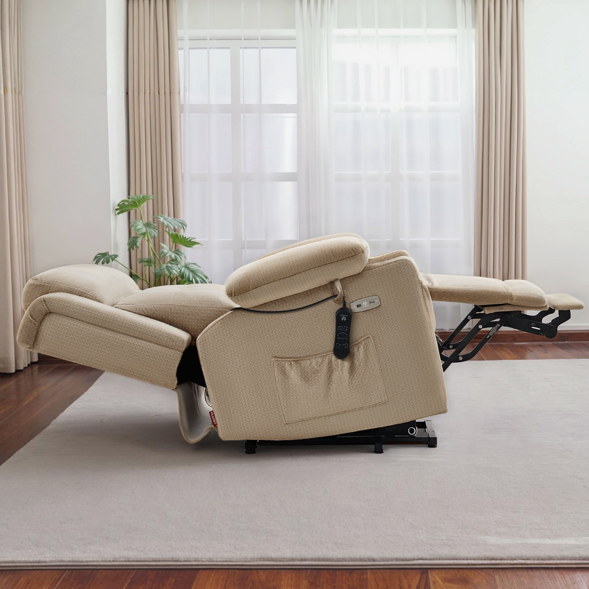 MCombo Lay Flat Triple Motor Power Lift Recliner for Big and Tall, Adjustable Headrest, Fabric(Beige)