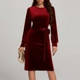 thumbnail image 4 of Efsteb Fall Fashion 2025 Long Sleeve Dress for Women High Waist Velvet Cocktail Dress Winter Wedding Guest Dress with Belt (Red,M), 4 of 8