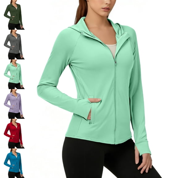 Viluyesy Women's Full Zip Workout Hoodie UPF 50 Sun Protection Jackets with Pockets Thumb Holes Lightweight Quick Dry UV Protection for Hiking Running Outdoor Casual Wear