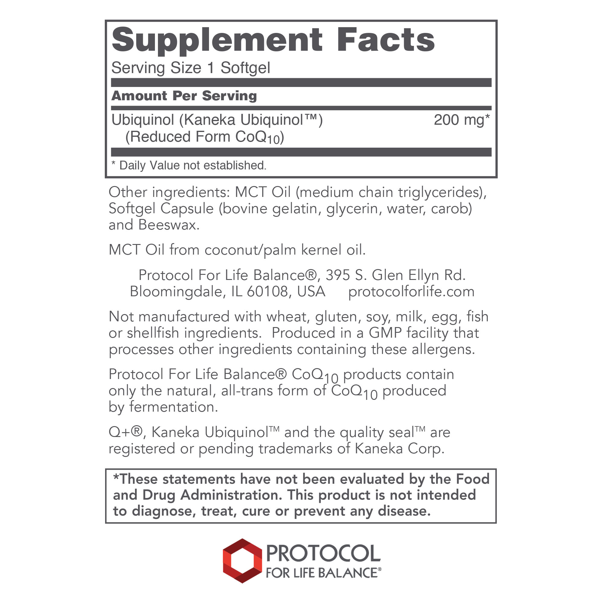 Protocol for Life Balance Ubiquinol CoQ10 200 mg - 60 Softgels