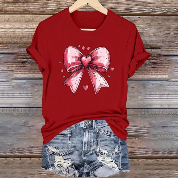 Blmnix Womens Dress Shirts Pullover Valentine Cotton Blouses Short Sleeve Crew Neck Red Blouse Tops for Women