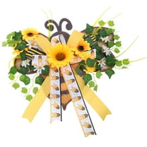 CIYISON 16 Inch Bee Sunflower Wreath Handmade Artificial Garland Hanging Pendant Ornaments for Front Door Happy Honey Bee Decoration