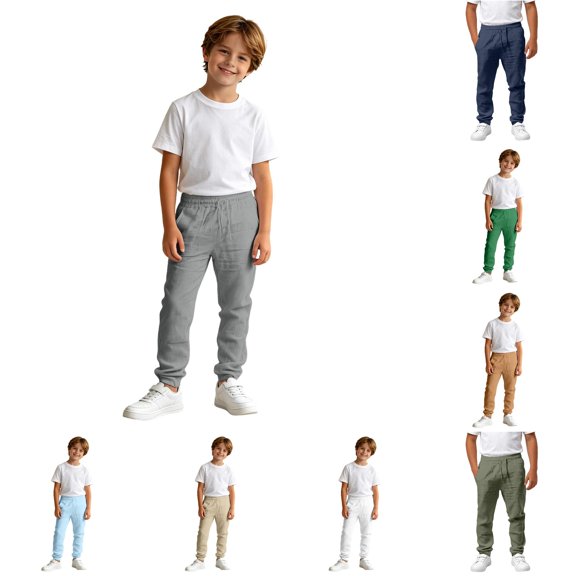 Yuhangmm Boys' Pants, Boys Casual Solid Color Trousers Comfortable Elastic Waist Soft Blend Flat Front Design Play And School Toddler Pants Grey 13-14 Years