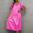 thumbnail image 2 of ZHOGXU Summer Dresses For Women Short Sleeve Round Neck Solid Color Midi Length Loose Fit Nightdress For Everyday Wear,Hot Pink,One Size, 2 of 4