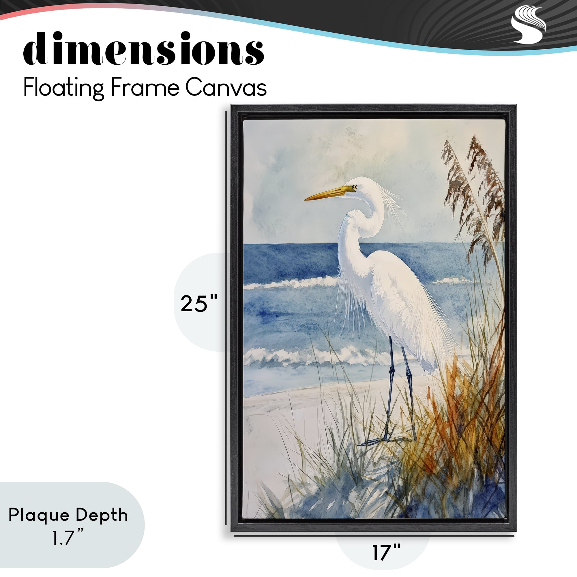 Stupell Industries Egret By The Waves Black Framed Floater Canvas Wall Art, design by Petal Prints Design