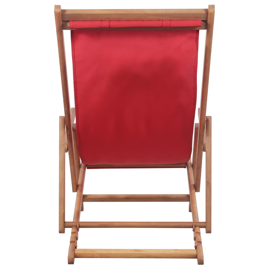 Veryke Folding Wooden Reclining Beach Chair for Outdoor Lounge, Porch, Pool - Fabric in Red - image 2 of 9