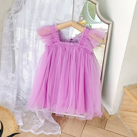 

Aayomet Flower Girl Dresses For Wedding Toddler Girls Fly Sleeve Butterfly Tulle Lace Dress Dance Party Princess Dresses Clothes Purple 18-24 Months