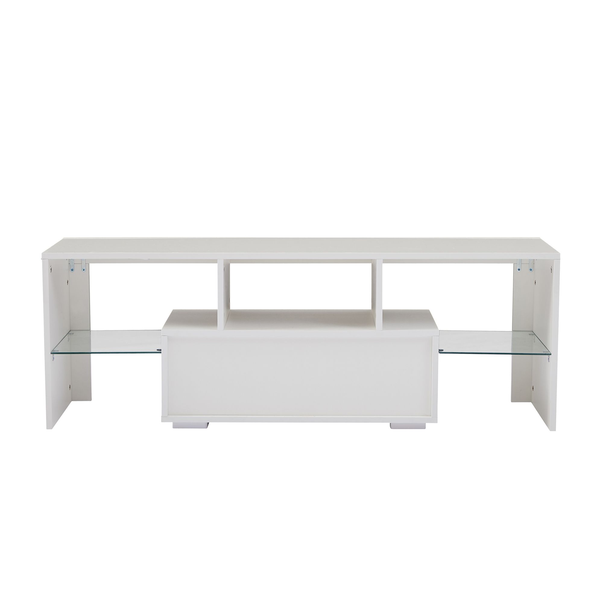 DEALTOPS Modern TV Stand with 16-Color LED Lights and Big Drawer, Minimalistic Media Console with Glass Shelves for TVs up to 55'' -White