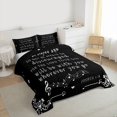 thumbnail image 3 of Feelyou Inspirational Words Queen Comforter Set, Black White Melody Music Bedding Sets, Damask Flower Reversible Bedding Comforter Set, Lightweight Room Decor, 3 Pieces, 3 of 8
