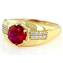 3Ct Round Cut Simulated Ruby Men's Wedding Band Ring 14K Yellow Gold Over Silver