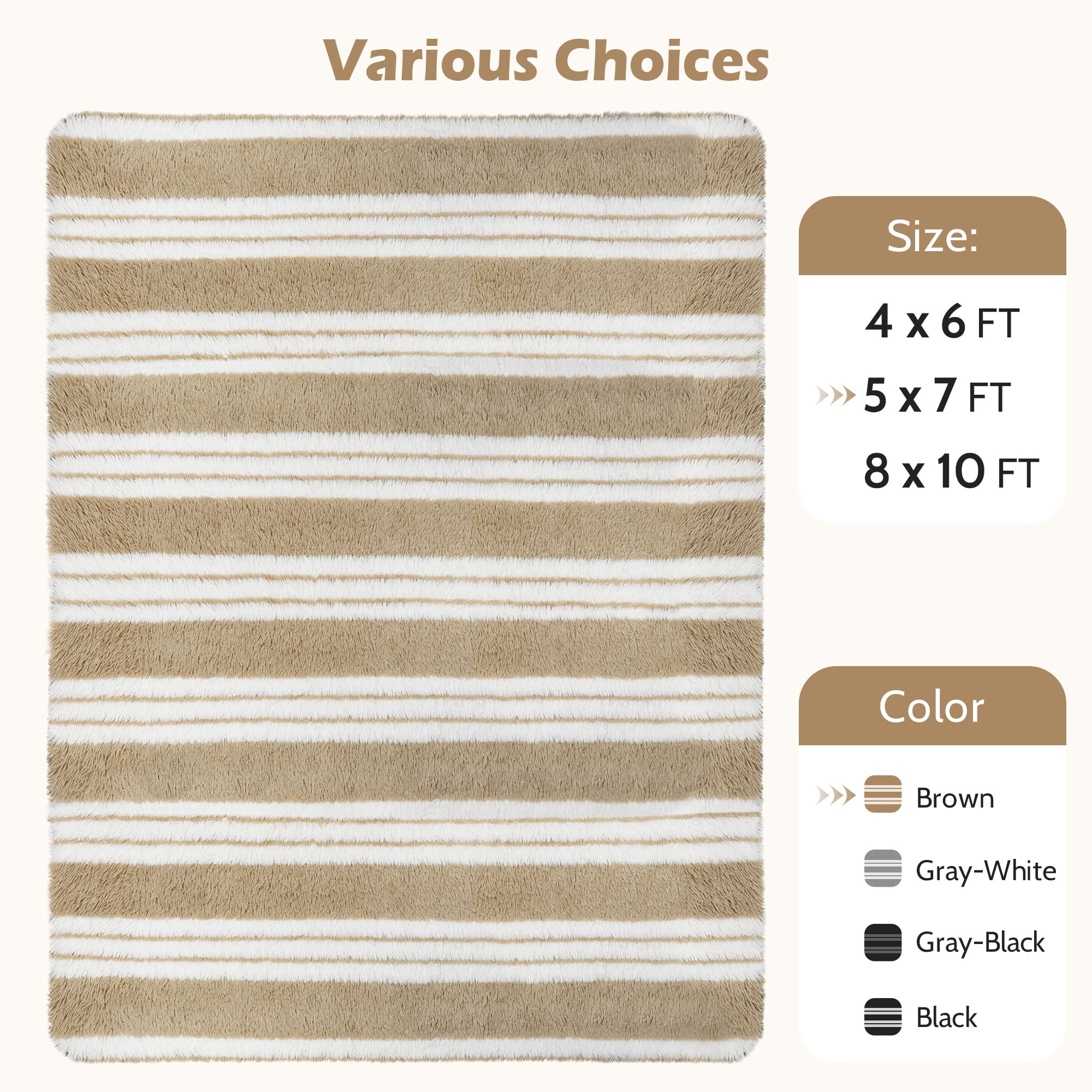 CozyDesg Soft Area Rugs for Living Room Bedroom,Large Rug Fluffy Fuzzy Shag Shaggy Soft Plush Carpet,Indoor Floor Carpet for Dining Room Home Decor,Beige & White