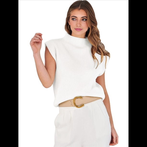 Suéter Sin Mangas con Cuello Alto para Mujer, Chaleco Informal de Punto con Mangas , Ropa de y Verano 2025. S