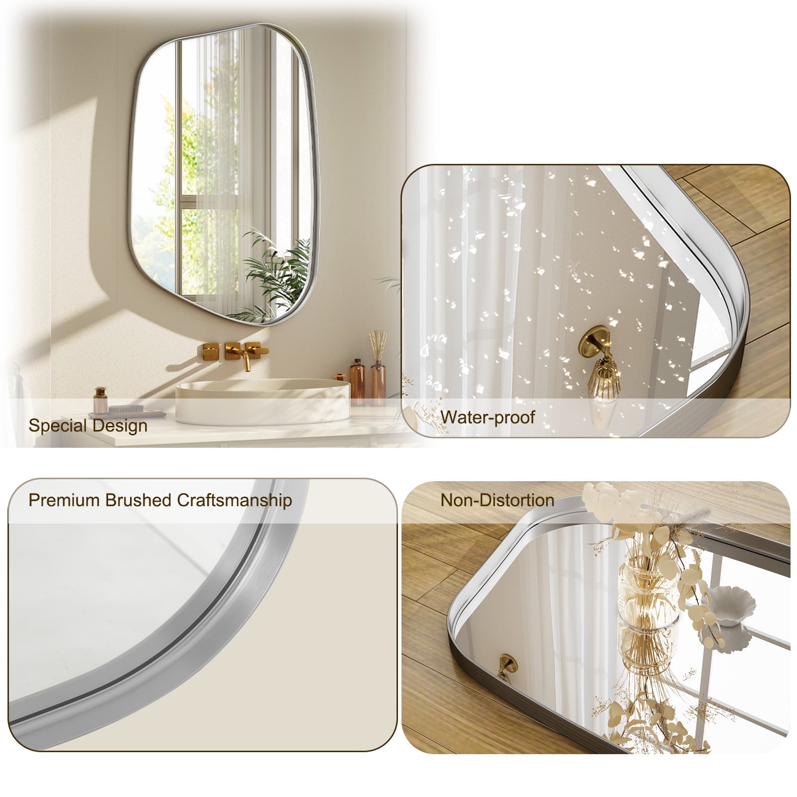 Gleamira 40"x26" Irregular Wall Mirror Bathroom Mirror with Metal Frame Wall Decor Mirror, Silver