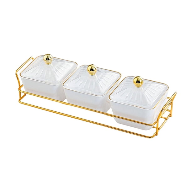 Juego de platos de frutos secos, tarro para galletas, caja de almacenamiento de alimentos de 3 rejillas, bandeja para servir aperitivos Blanco