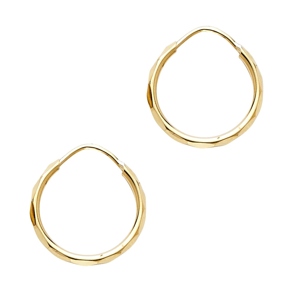 Solid 14k Yellow Gold Small Round Endless Hoop Earrings Diamond Cut