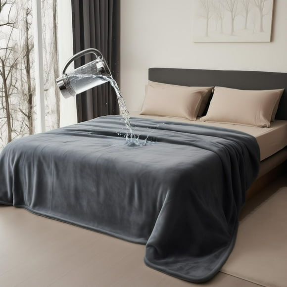 Waterproof Throw Blanket, Flannel Blanket Waterproof, Leakproof & Spill-Proof Grey Throw Blanket, Water Proof Blanket Double-Sided (Moon Grey & Starlit Grey, 40x60â)
