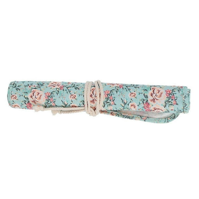 Floral Print Canvas Roll Up Makeup Pencil Curtain Bag Wrap Curtain Pen Storage Pouch