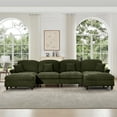 thumbnail image 4 of Newest Classic U Shape 4 Seater Modular Sectional Sofa Couch,Flared Arms,Removable Ruffles Pleats Skirts,Spindle Legs, Chenille Deep Seat Cloud Sofa,Movable Ottomans, Green, 4 of 20