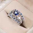thumbnail image 2 of 3Pcs/Set Women Heart Faux Sapphire Inlaid Stacking Ring Wedding Jewelry Gift, 2 of 8