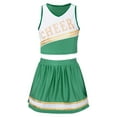 thumbnail image 3 of renvena Youth Girls Cheerleading PerformanceDancewear Cheer Sequins Printed Crop Top with Mini Skirt Cheer leader Uniform Green 14, 3 of 7