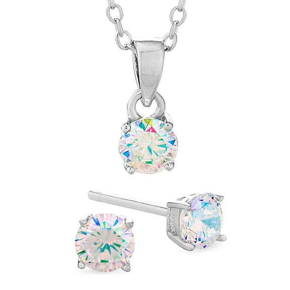 Sterling Silver Preciosa Cubic Zirconia Earrings and Necklace Set