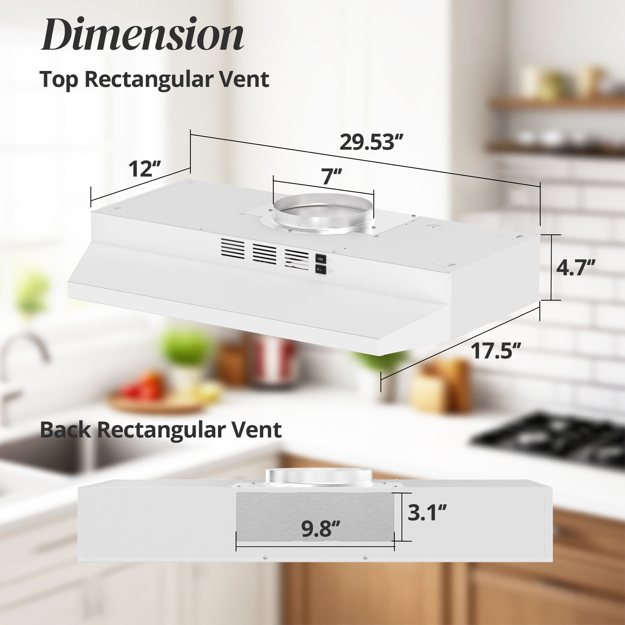 FIREGAS Range Hood 30 inch Under Cabinet Range Hood with 2 Speed Exhaust Fan, 290 CFM,Multi-Layers Aluminum Filter Included,White