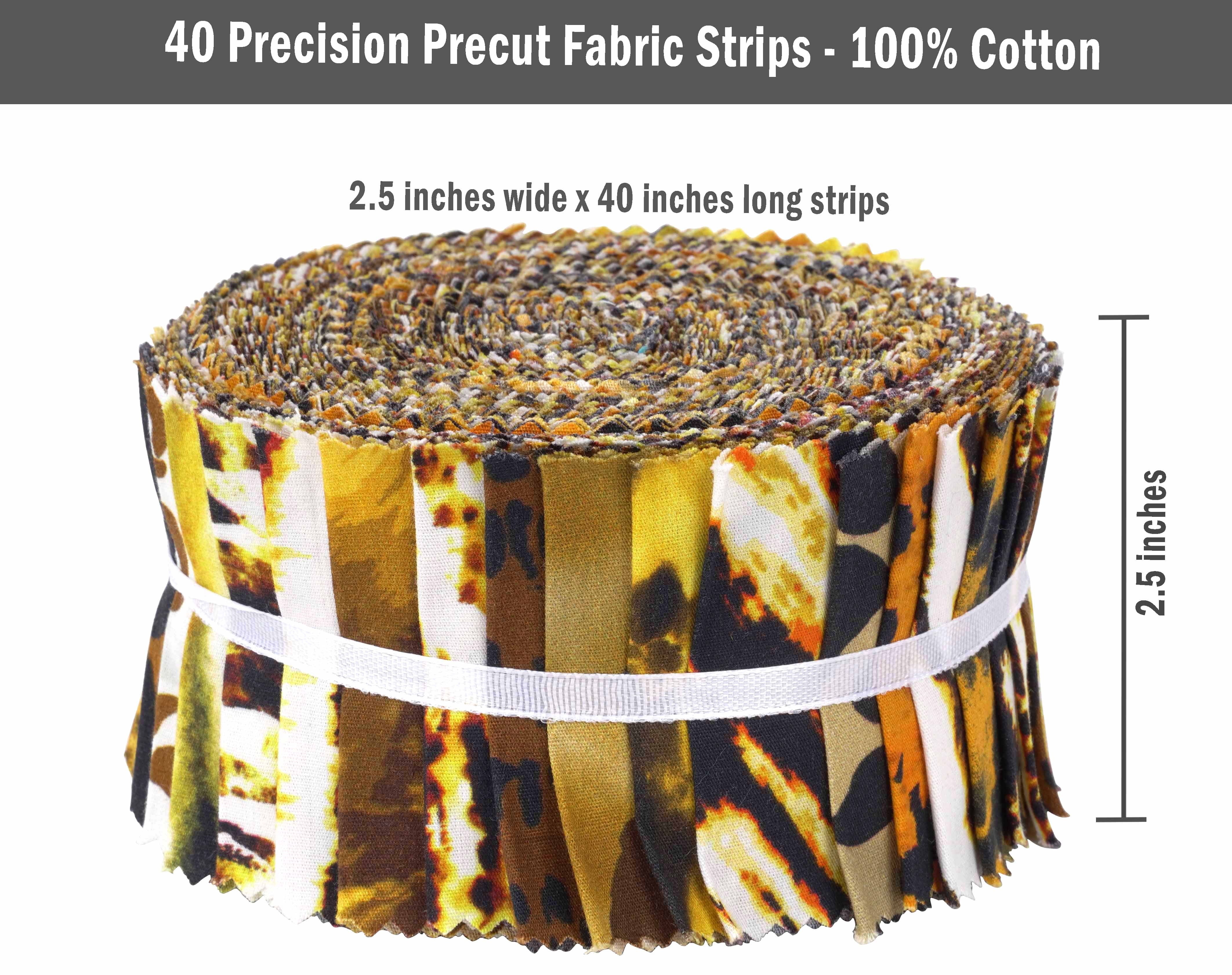 Soimoi 40Pcs Animals Print Cotton Precut Fabrics For Quilting Craft Strips 2.5x42inches Jelly Roll - Yellow