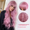 thumbnail image 3 of Long Pink Wigs With Bangs Wave Synthetic Wigs For Women, 3 of 5