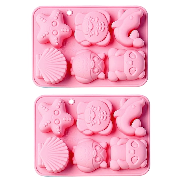 6 formas de dibujos animados como búhos, delfines y conchas, moldes de silicona, moldes para tartas de chocolate con cubitos de hielo.