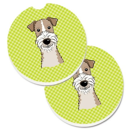 

Checkerboard Lime Green Wire Haired Fox Terrier Set of 2 Cup Holder Car Coaster