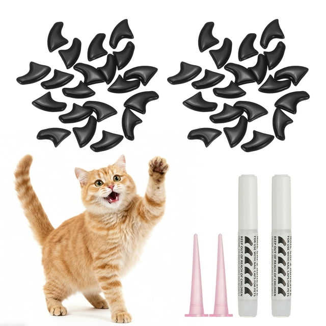 Uxcell Cat Nail Caps, Cat Claw Covers with Adhesive Glue and Applicators, Kitten Claw Caps Soft Paws, (40 Pcs, M, Black), Intended for Pet Tips / Nail Covers / Control Paws