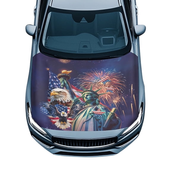 Pzuqiu American Patriotic Print Elastic Car Hood Cover Stretch Fabric Car Hood Decoration, Car Hood Cover Protection Universal for Trucks Pickup Sedans