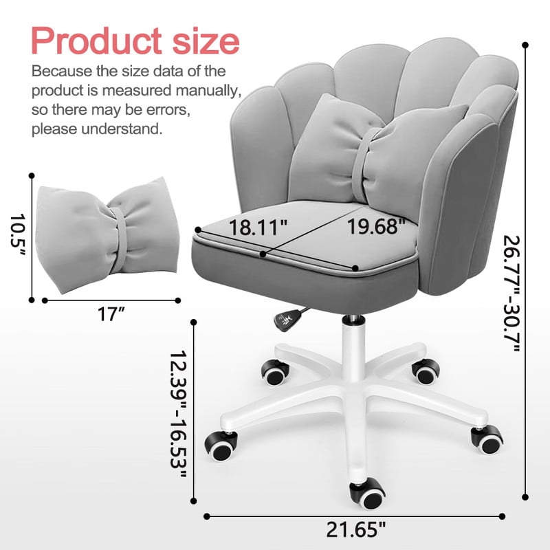 Height Adjustable Office Computer Desk Chairs,Modern Fabric Home Butterfly Chairs,Cute Petal Makeup Chairs for Girls and Women，Gray