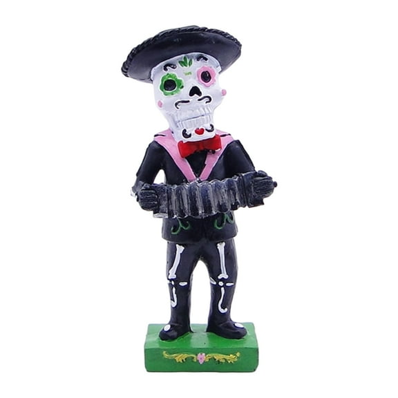 Shoreew Black Mariachi Band Skeleton Statue Halloween Day of The Dead Skull Figurine Resin Collectible Folk Musician Players Ornament for Home Decor