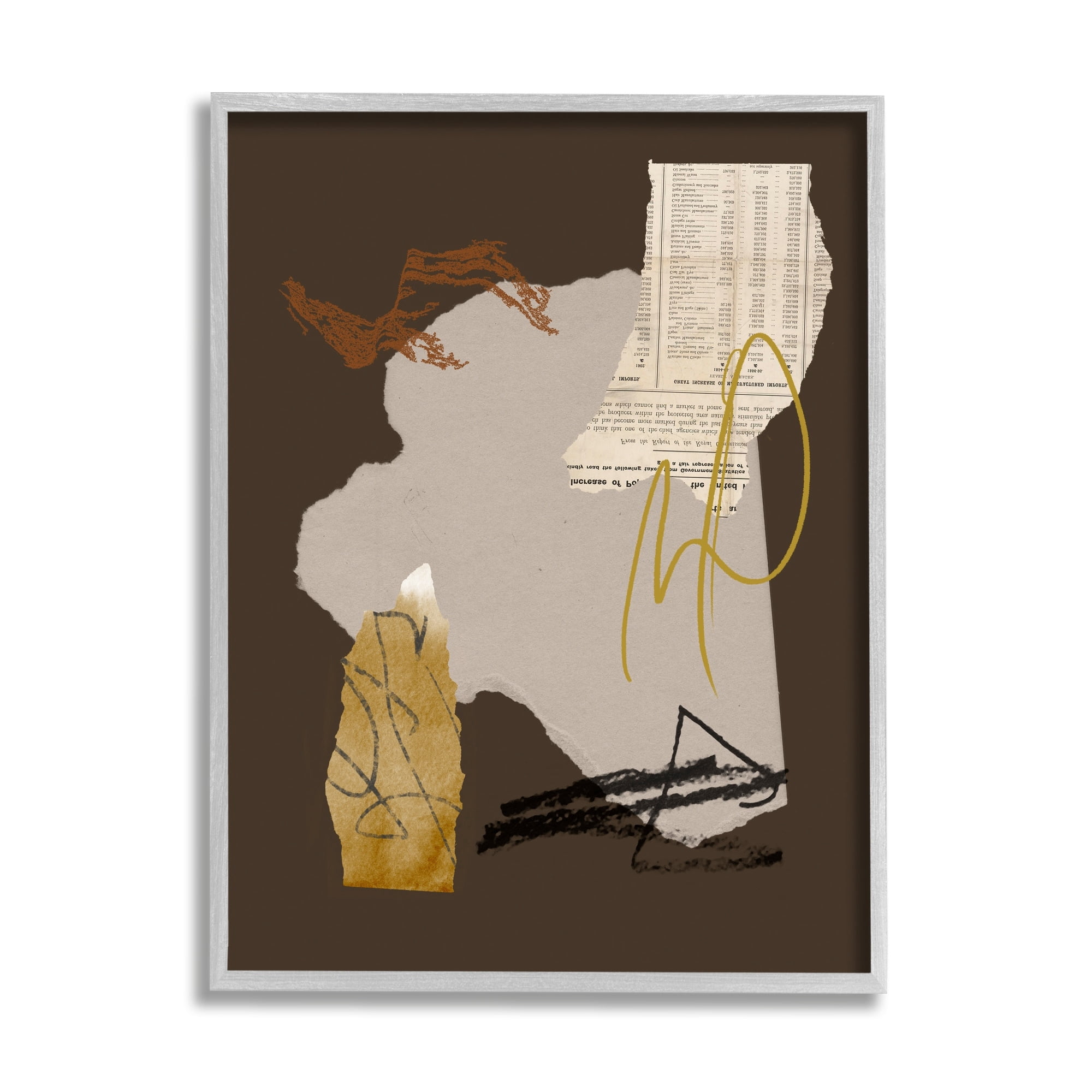 Stupell Industries Abstract Layered Paper Clippings Collage Modern Design Graphic Art Gray Framed Art Print Wall Art, Design by Melissa Wang