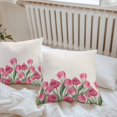thumbnail image 6 of Throw Pillow Covers 16x16 Inch Set of 2, Pink Tulip Flower Waterproof Outdoor Pillow Covers, Spring Floral Leaves Plants Retro Beige Decorative Cushion Pillowcases for Couch, Sofa, Bed, Garden, Patio, 6 of 9