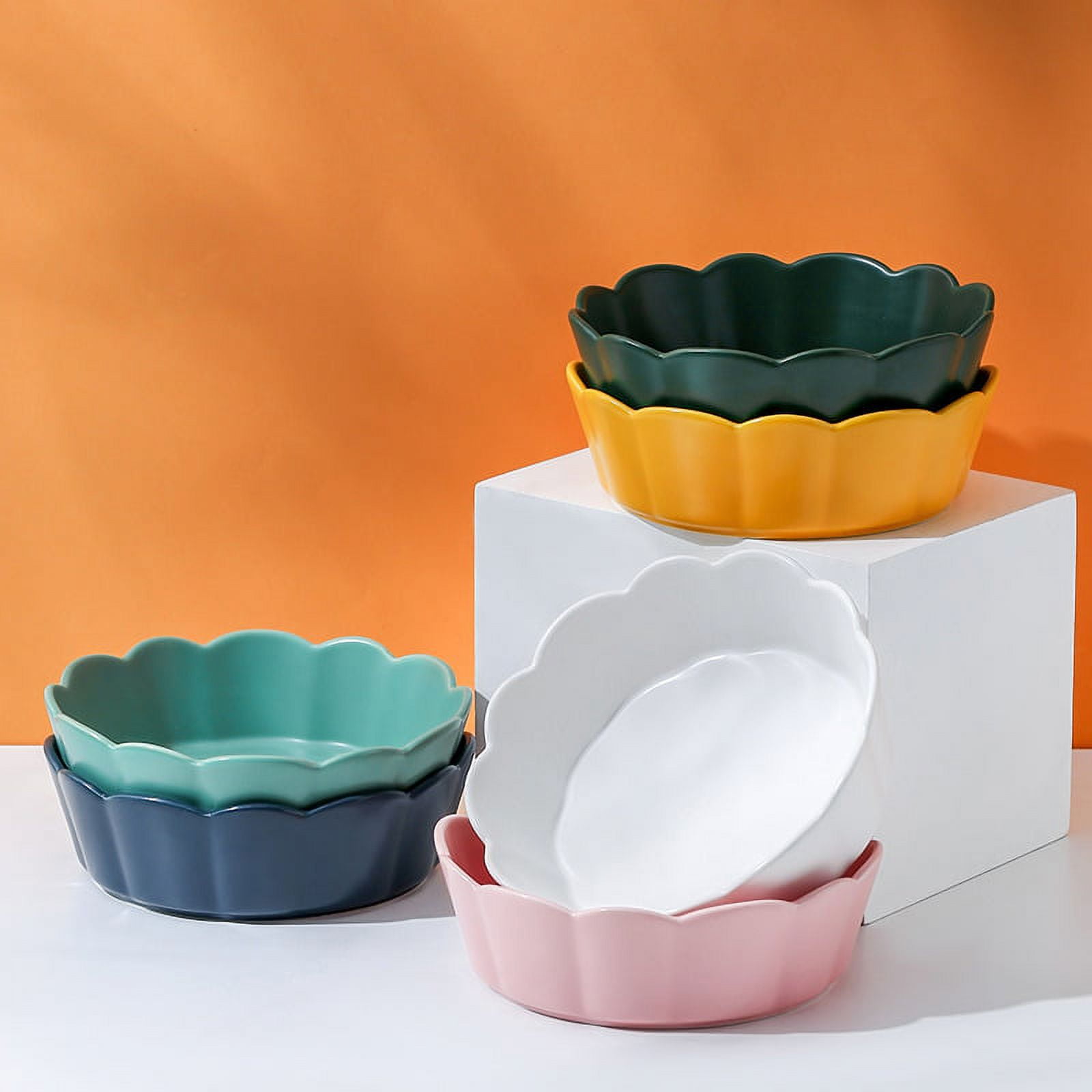 Creative Pet Ceramic Bowl Flower Cat Bowl Large Dog Bowl Anti-Overturning Pet Bowl - White