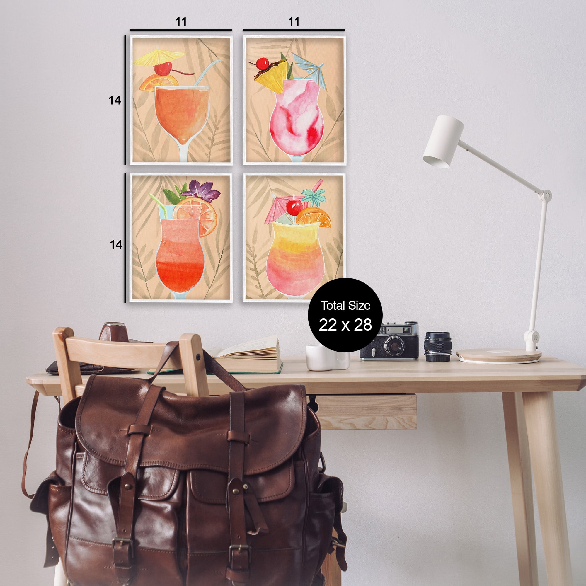Stupell Industries Tropical Fruit Cocktails Food & Beverage Painting White Framed Art Print Wall Art, 11 x 14, Set of 4