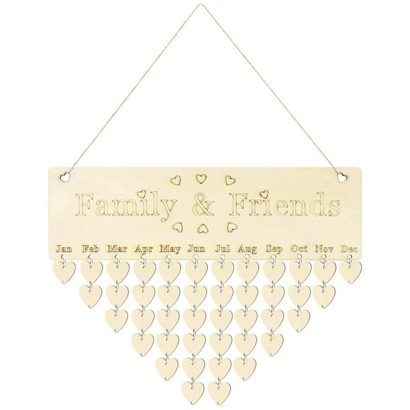 KAKOWELY Calendrier Suspendu Kaki avec Lettres Imprimées pour la Famille et les Amis pour Décoration Intérieure et Rappel 1 Plaque 1 Corde 50 Cœurs, 15.75"X4.72"X0.16 Pouces
