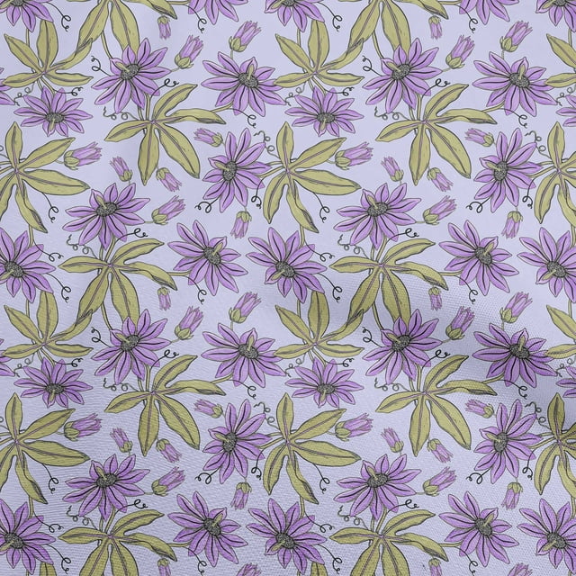 oneOone Tissu Popeline de Coton Sergé Violet Matériel de Robe Florale Tissu Imprimé Tissu au Mètre 56 Pouces de Large