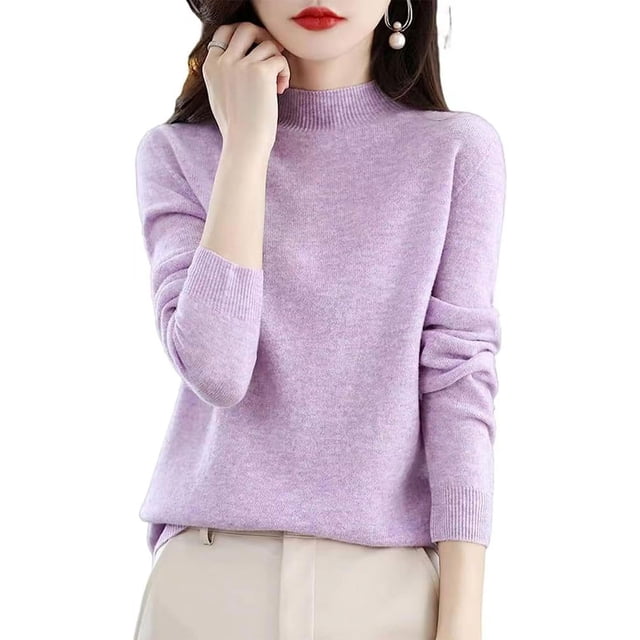 Women‘s Wool Sweaters Mock Turtle Neck Lightweight Long Sleeve Cozy Warm Fall Winter Pullover Tops