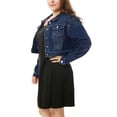 thumbnail image 4 of Unique Bargains Women's Plus Size Long Sleeve Jean Button Cropped Denim Jacket, 4 of 6