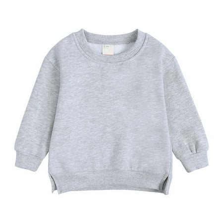 

TUOBARR Boys And Girls Sweater Coat Round Neck Small And Medium Children s Pullover Solid Color Fleece Top Gray (6M-7Years)