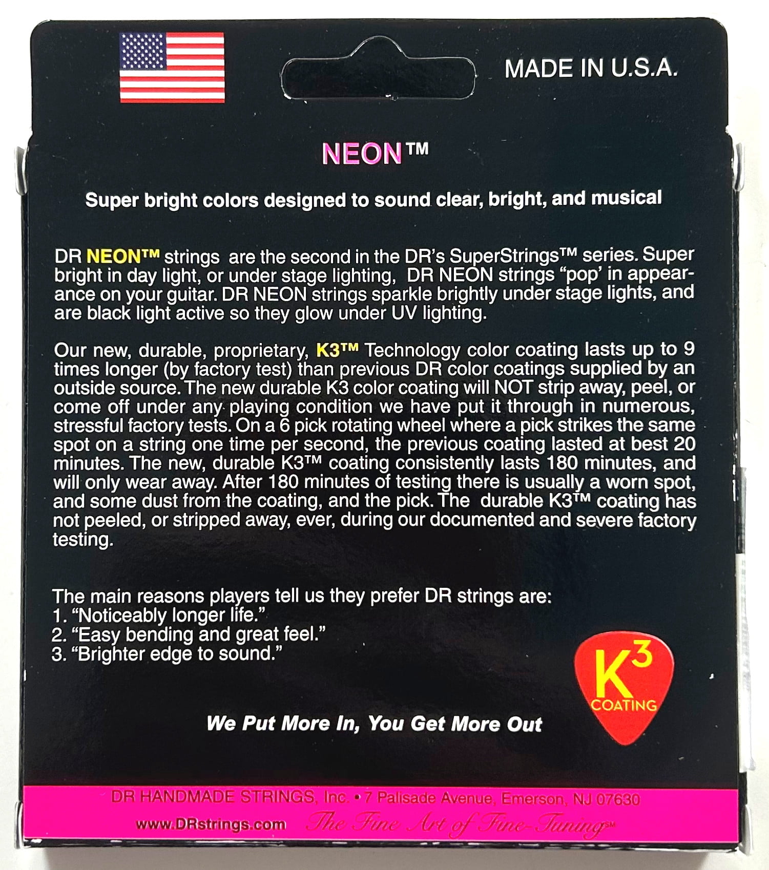 DR Guitar Strings Acoustic 3 Sets Neon Pink Extra Light 10-48 Luminecent