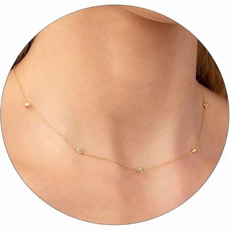 wmincc Dainty Gold Necklaces for Women Cubic Zirconia 14k Gold Plated Layered Necklaces Cute Y Drop Necklace Simple Diamond Choker Necklaces Trendy Jewelry Gifts