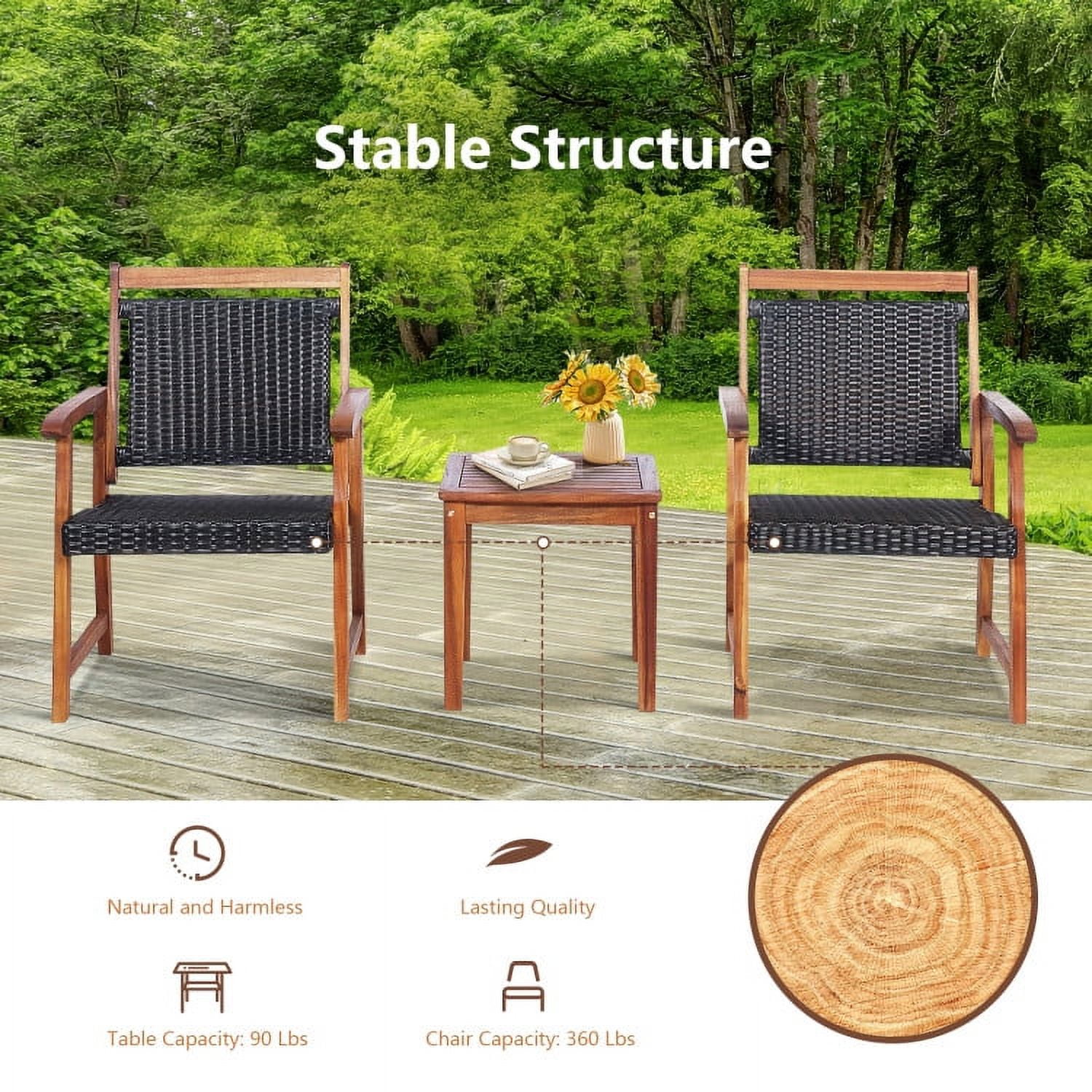 Aimee Lii 3 Pieces Rattan Bistro Set with Acacia Wood Frame, Modern Patio Furniture Aimee Lii 3 Pieces Rattan Bistro Set with Acacia Wood Frame, Modern Patio Furniture