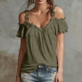 thumbnail image 5 of Womens Summer Cold Shoulder Tops Low Back Short Sleeve V Neck T Shirts Sexy Ruffle Casual Tops, 5 of 6