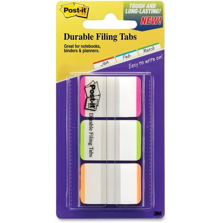 Post-it Durable Tabs, 1" x 1.5", Pink/Green/Orange