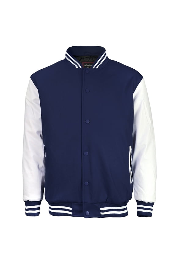 Men's LMJ Snap Button Front Classic Varsity Jacket Navy White M