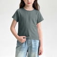thumbnail image 4 of Amidoa Girls Short Sleeve Cotton Cute T-Shirts Tops Soft Casual Summer Kids Crewneck Tees Black Size 12 Months, 4 of 5